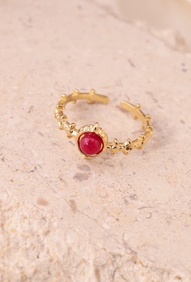 Wholesaler Eclat Paris - Simple gold ring with red stone