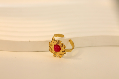Wholesaler Eclat Paris - Golden sun ring with fuchsia natural stone