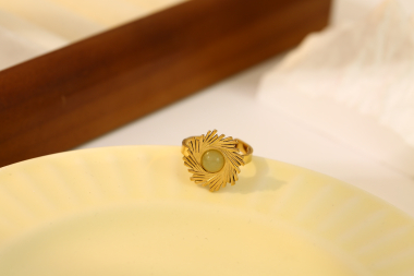 Wholesaler Eclat Paris - Golden sun ring with nature green aventurine stone