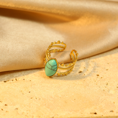 Wholesaler Eclat Paris - Golden Triple Line Ring With Blue Nature Stone
