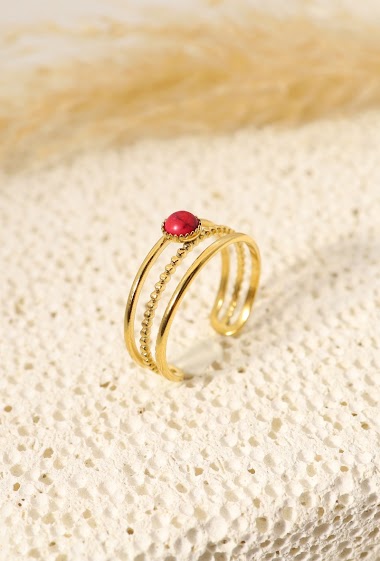 Wholesaler Eclat Paris - Triple line golden ring with red stone