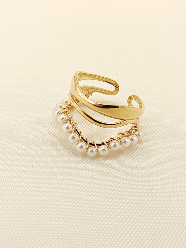 Wholesaler Eclat Paris - Golden triple wave lines pearl ring