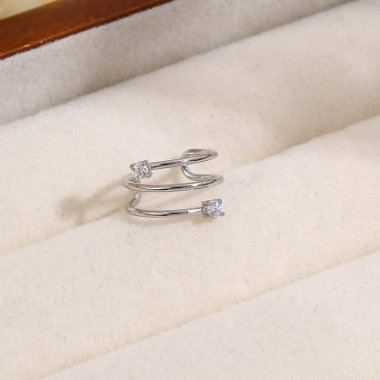 Wholesaler Eclat Paris - Ear Cuff Fake Piercing Silver Triple Line Ear Ring with Rhinestones