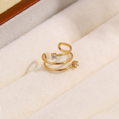 Wholesaler Eclat Paris - Ear Cuff Fake Piercing Gold Triple Line Ear Ring with Rhinestones