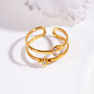Wholesaler Eclat Paris - Double line moon and star ring