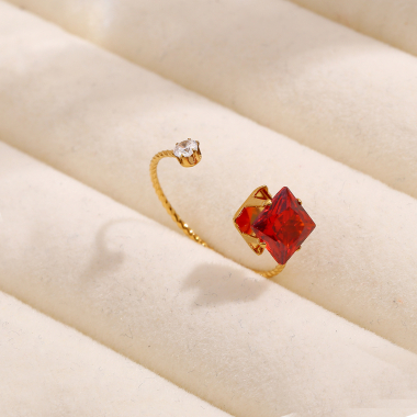 Großhändler Eclat Paris - Dünne goldene Ringöffnung mit roten Strasssteinen