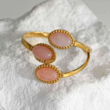 Wholesaler Eclat Paris - Gold line ring with pink stones