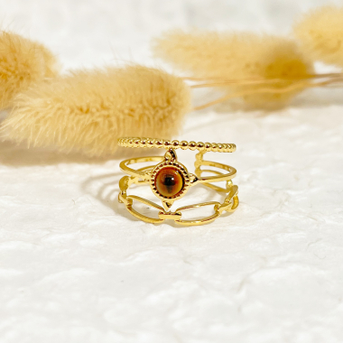 Wholesaler Eclat Paris - Multi-line ring with tiger's eye stone