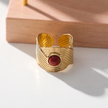 Wholesaler Eclat Paris - Adjustable golden braid ring with burgundy stone