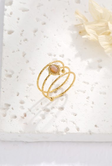 Grossiste Eclat Paris - Bague triple anneaux avec pierre rose