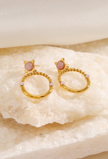 Grossiste Eclat Paris - Boucles d'oreilles anneaux avec pierre rose