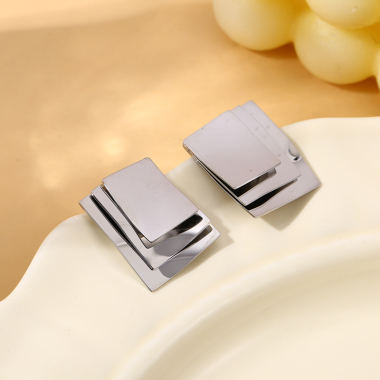 Wholesaler Eclat Paris - Silver Triple Rectangle Earrings