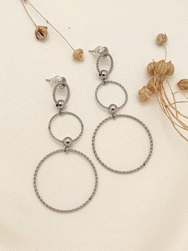 Grossiste Eclat Paris - Boucles d'oreilles argentée triple cercles pendants