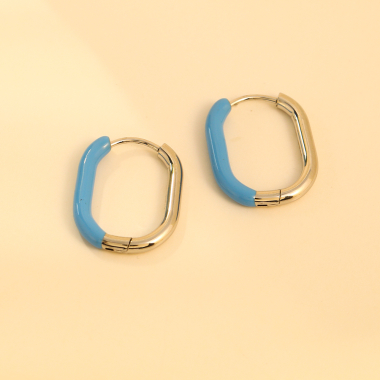 Wholesaler Eclat Paris - Blue Oval Hoop Silver Earrings