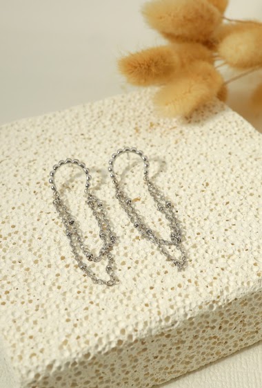 Wholesaler Eclat Paris - Silver double chain dangling earrings