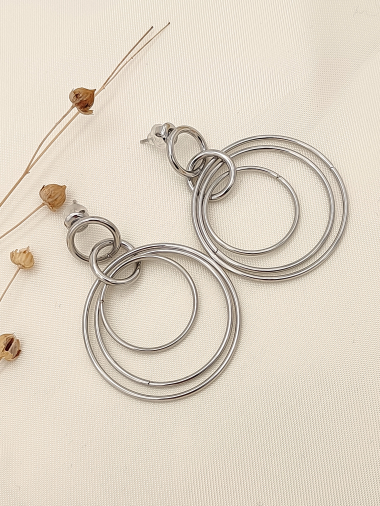 Grossiste Eclat Paris - Boucles d'oreilles argentées multi cercles pendants