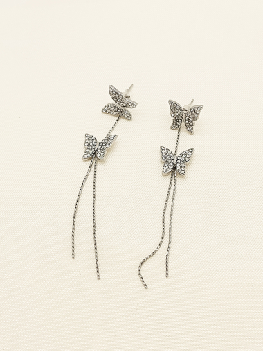 Grossiste Eclat Paris - Boucles d'oreilles argentées papillon pendantes