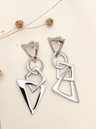Großhändler Eclat Paris - Silberne Ohrringe mit ineinander verschlungenen Dreiecken, Kreisen und Diamanten