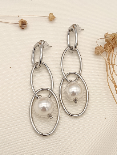 Wholesaler Eclat Paris - Silver triple oval pearl dangling earrings