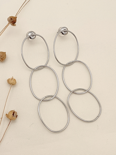 Wholesaler Eclat Paris - Silver triple oval earrings