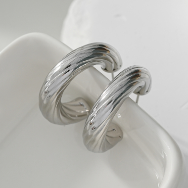 Wholesaler Eclat Paris - Silver Twisted Rope Hoop Earrings