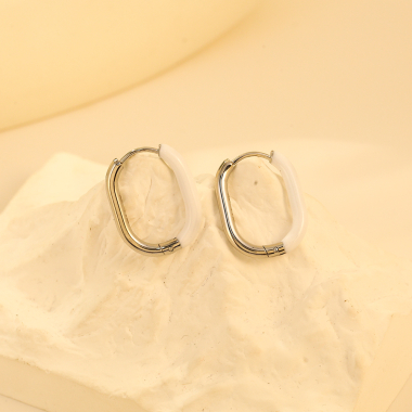 Wholesaler Eclat Paris - White Silver Hoop Earrings