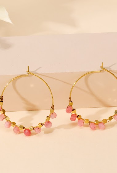 Grossiste Eclat Paris - Boucles d'oreilles créoles avec perles roses