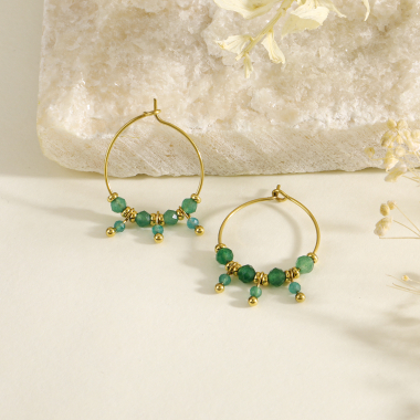 Wholesaler Eclat Paris - Hoop earrings with green stones
