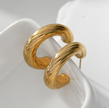 Wholesaler Eclat Paris - Golden Twisted Rope Hoop Earrings