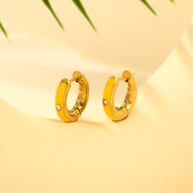 Wholesaler Eclat Paris - Yellow Hoop Earrings with Rhinestones