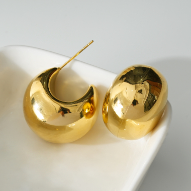 Wholesaler Eclat Paris - Golden creole thick moon earrings