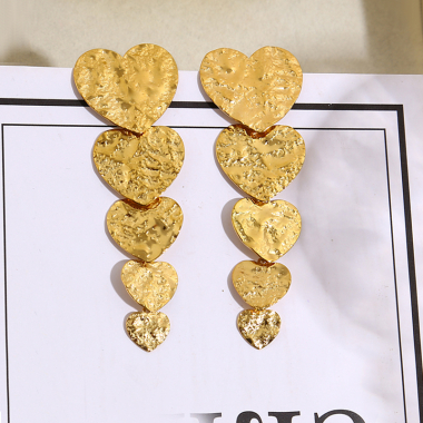 Wholesaler Eclat Paris - Golden 5 Hammered Hearts Dangling Earrings