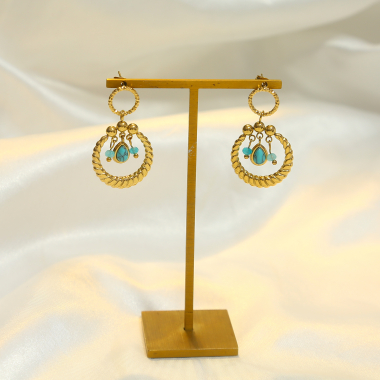 Wholesaler Eclat Paris - Gold Hoop Earrings with Blue Natural Stones