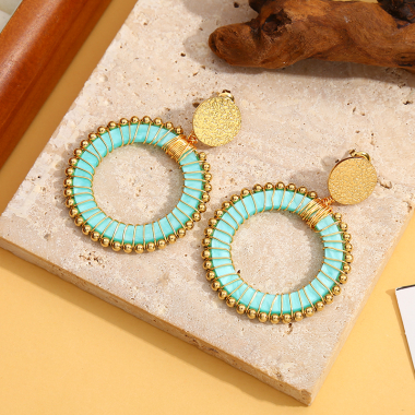 Wholesaler Eclat Paris - Gold earrings with blue acrylic circle 