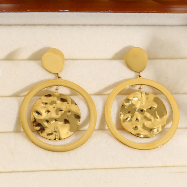 Wholesaler Eclat Paris - Golden Earrings with Circle and Hammered Discs