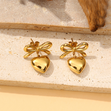 Wholesaler Eclat Paris - Gold Earrings With Hearts And Bow Tie