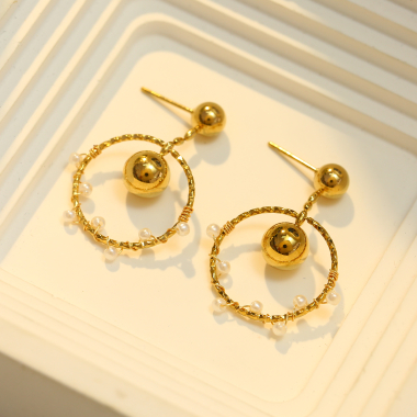 Wholesaler Eclat Paris - Gold Ball Earrings with White Stones