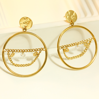 Wholesaler Eclat Paris - Gold Circle Earrings With Chain In The Center