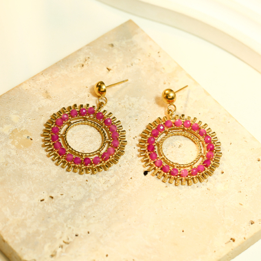 Wholesaler Eclat Paris - Gold Circle Earrings With Fuchsia Crystals
