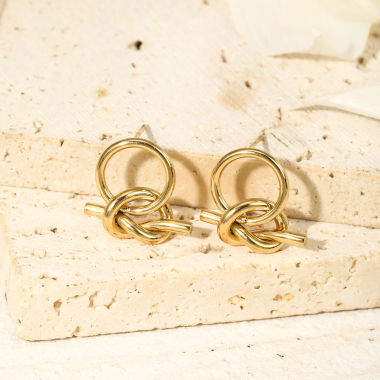 Grossiste Eclat Paris - Boucles d'oreilles dorées cercle avec nœud