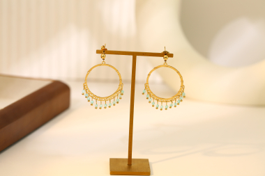 Grossiste Eclat Paris - Boucles d'oreilles dorées cercle avec pendentif bleue