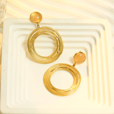 Wholesaler Eclat Paris - Golden Circle Earrings With Orange Nature Stone
