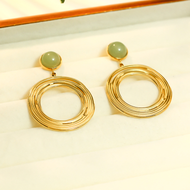 Wholesaler Eclat Paris - Golden Circle Earrings With Green Nature Stone
