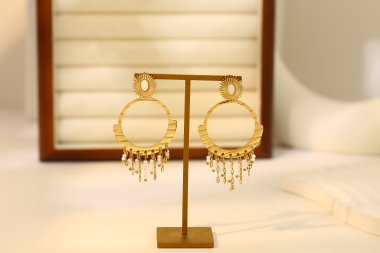 Wholesaler Eclat Paris - Golden circle earrings with white nature stone