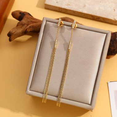 Wholesaler Eclat Paris - Gold chain earrings with rhinestones