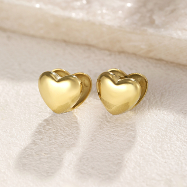 Wholesaler Eclat Paris - Gold thick hoop earrings with smooth hearts
