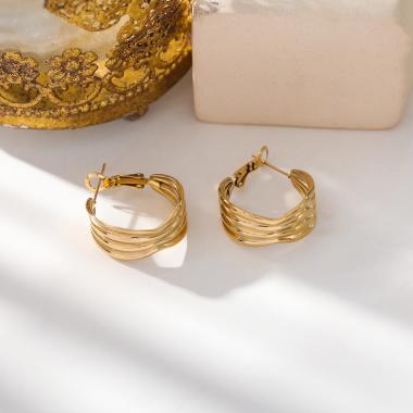 Wholesaler Eclat Paris - Golden hoop earrings with lines