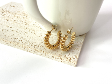 Wholesaler Eclat Paris - Gold mini hoop earrings with lines around