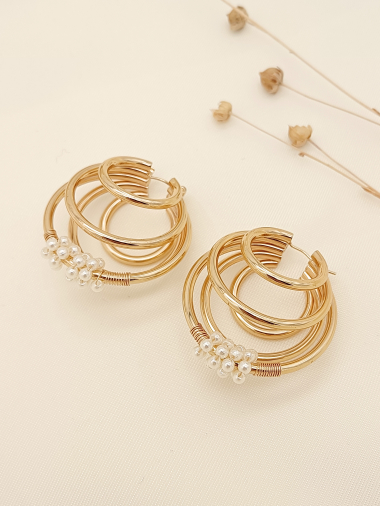 Grossiste Eclat Paris - Boucles d'oreilles dorées créoles multi cercles avec perles