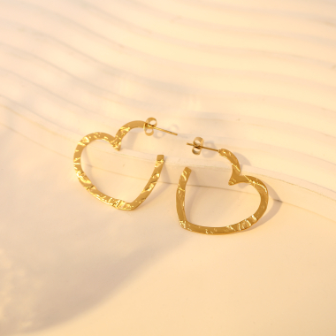 Wholesaler Eclat Paris - Gold open heart hoop earrings
